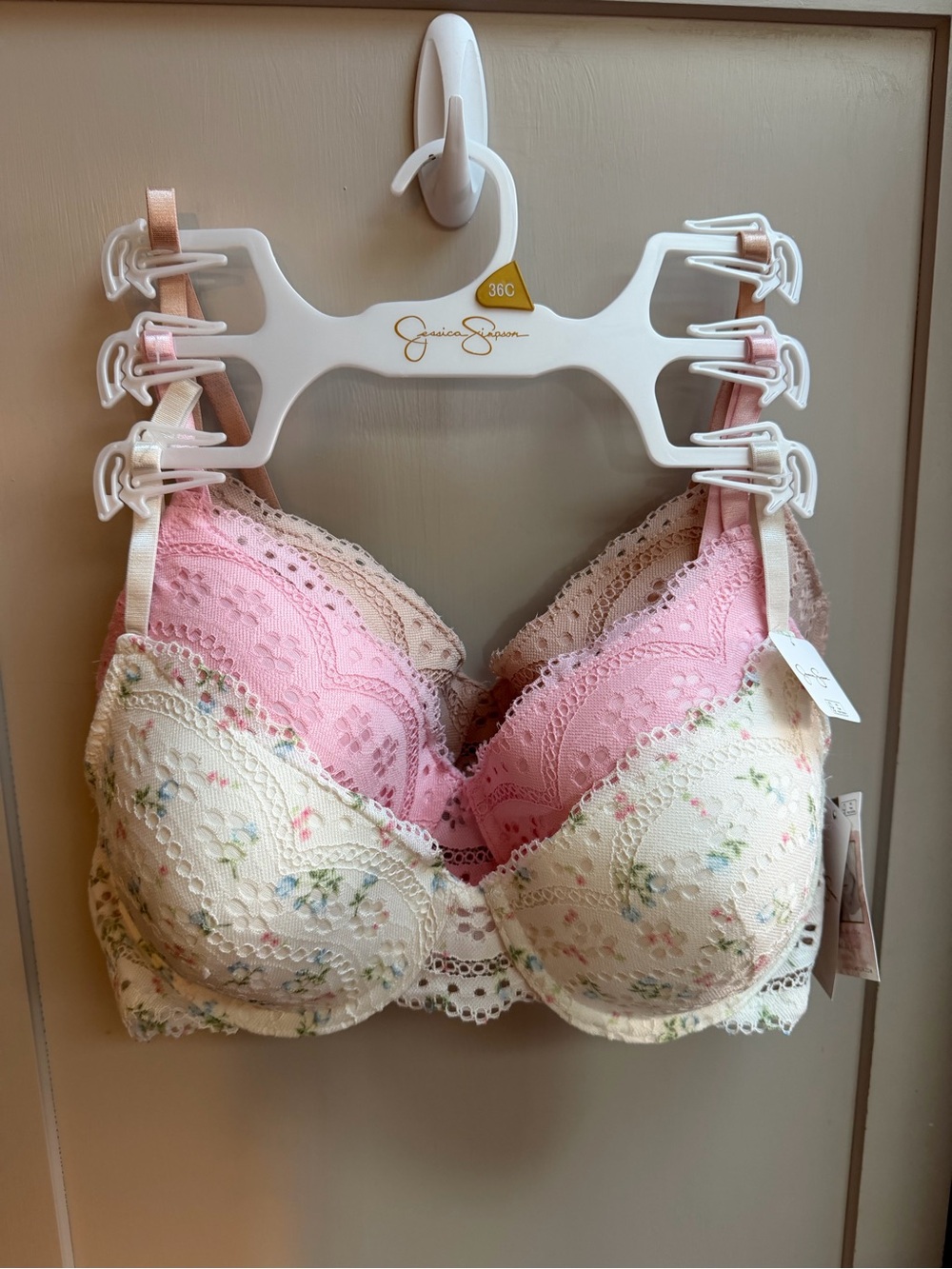 Jessica Simpson NEW 3 Pack Lace Floral Underwire Bra - Pink, Nude & Floral (079)